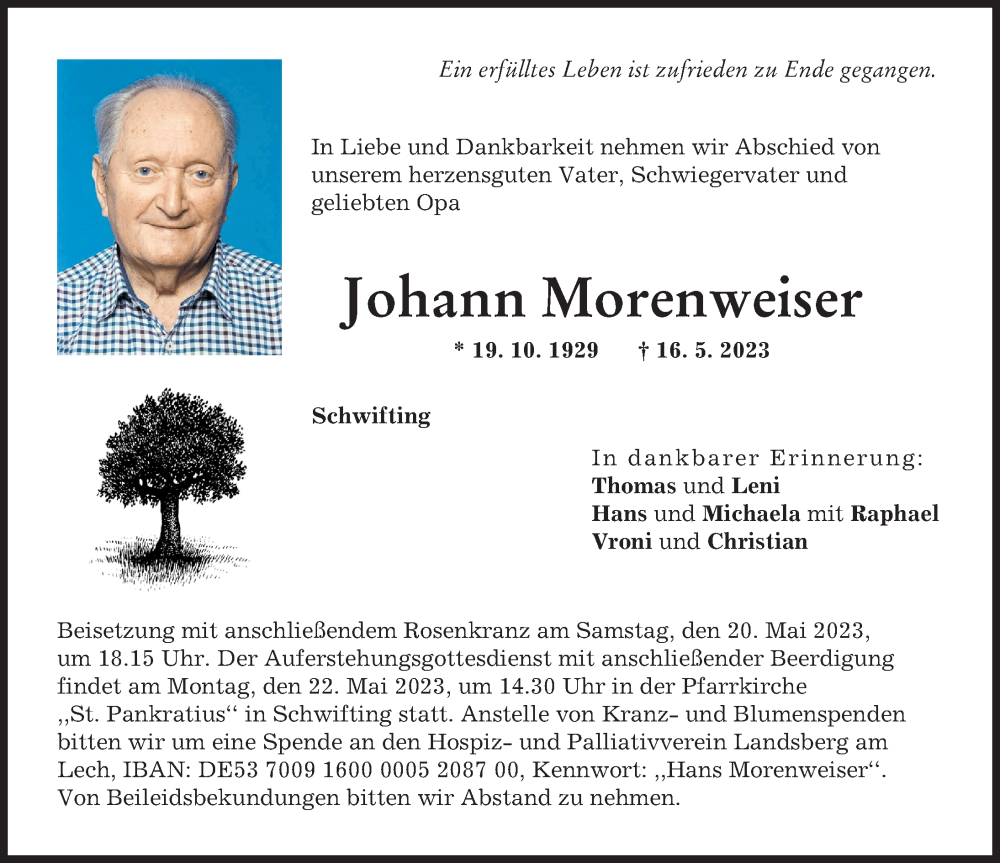 Traueranzeigen Von Johann Morenweiser | Augsburger Allgemeine Zeitung