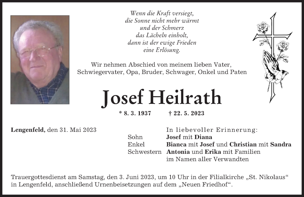  Traueranzeige für Josef Heilrath vom 31.05.2023 aus Landsberger Tagblatt
