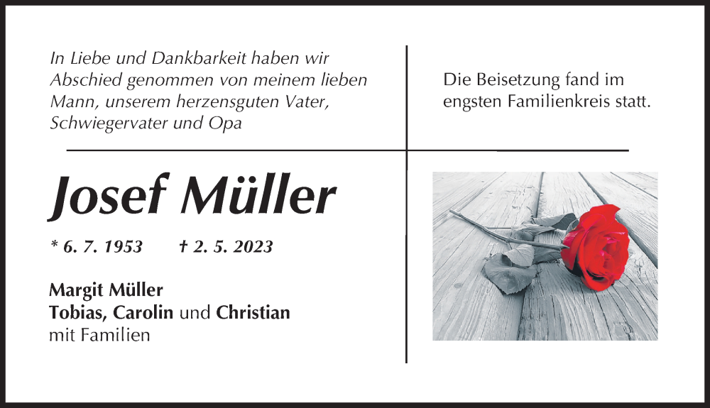 Traueranzeige von Josef Müller von Schwabmünchner Allgemeine
