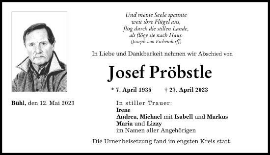 Traueranzeige von Josef Pröbstle von Neu-Ulmer Zeitung, Günzburger Zeitung