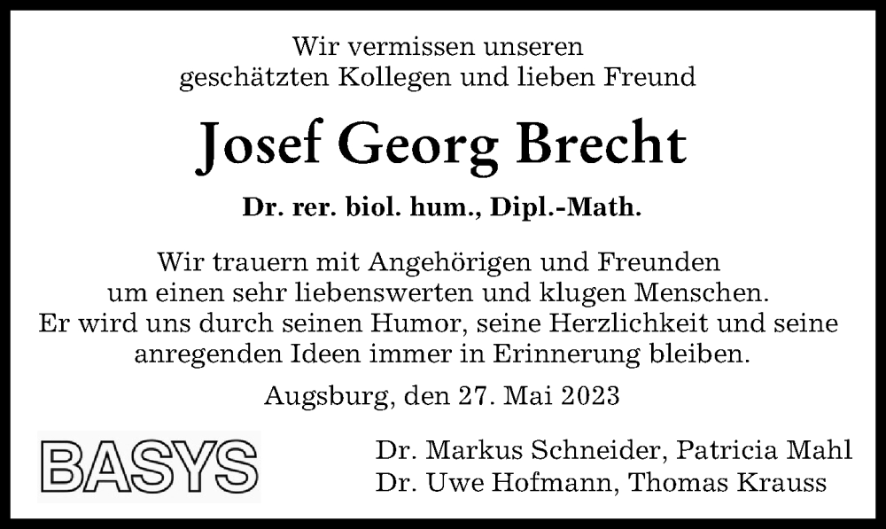 Traueranzeige von Josef Georg Brecht von Augsburger Allgemeine