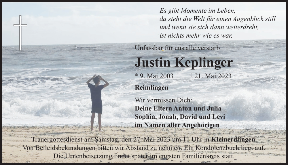  Traueranzeige für Justin Keplinger vom 26.05.2023 aus Rieser Nachrichten