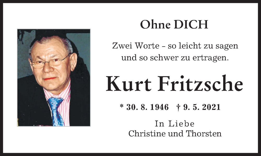 Traueranzeige von Kurt Fritzsche von Augsburger Allgemeine