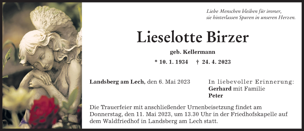 Traueranzeige von Lieselotte Birzer von Landsberger Tagblatt