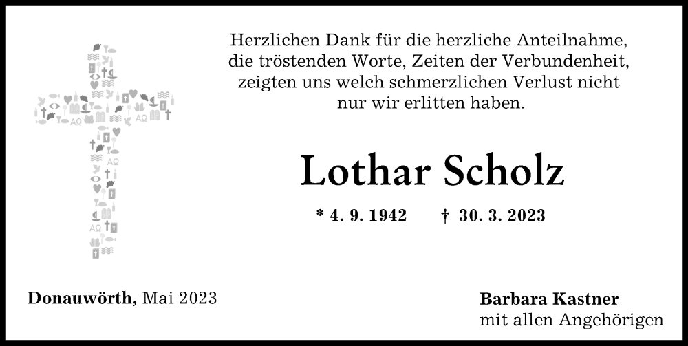 Traueranzeige von Lothar Scholz von Donauwörther Zeitung