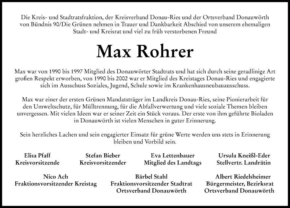  Traueranzeige für Max Rohrer vom 06.05.2023 aus Rieser Nachrichten