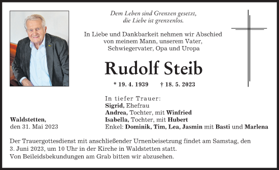 Traueranzeige von Rudolf Steib von Günzburger Zeitung