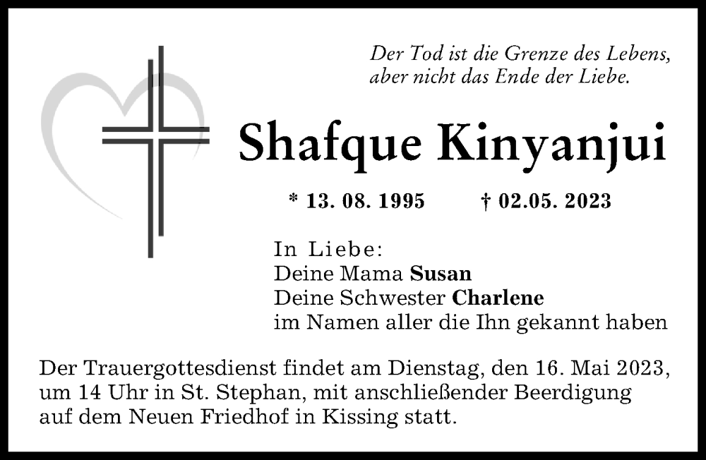 Traueranzeige von Shafque Kinyanjui von Friedberger Allgemeine