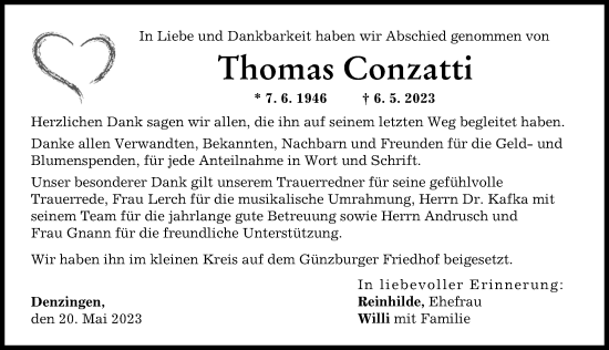 Traueranzeige von Thomas Conzatti von Günzburger Zeitung