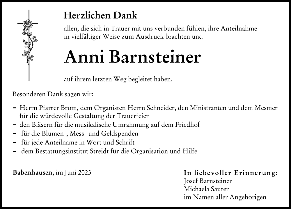  Traueranzeige für Anni Barnsteiner vom 17.06.2023 aus Illertisser Zeitung