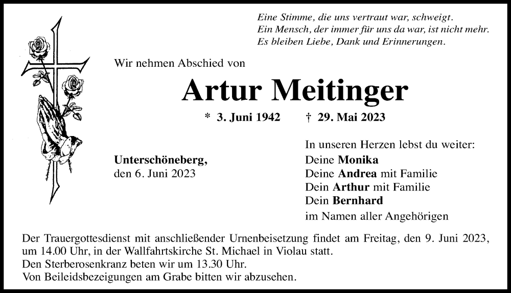 Traueranzeige für Artur Meitinger vom 06.06.2023 aus Augsburg-Land