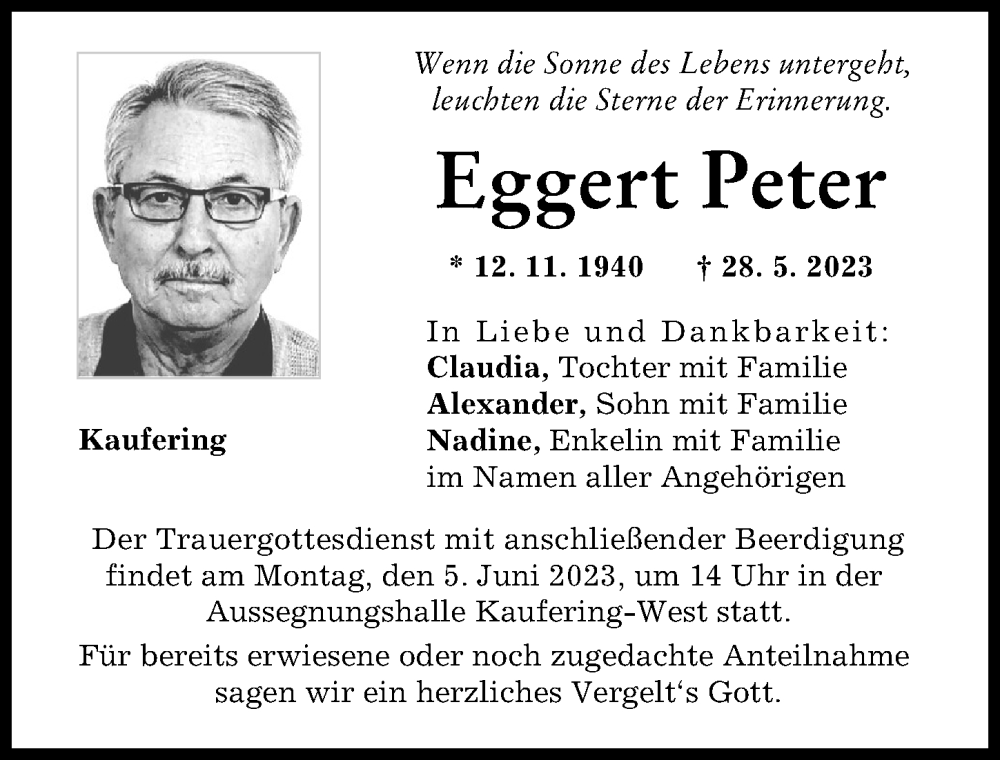 Traueranzeige von Eggert Peter von Landsberger Tagblatt