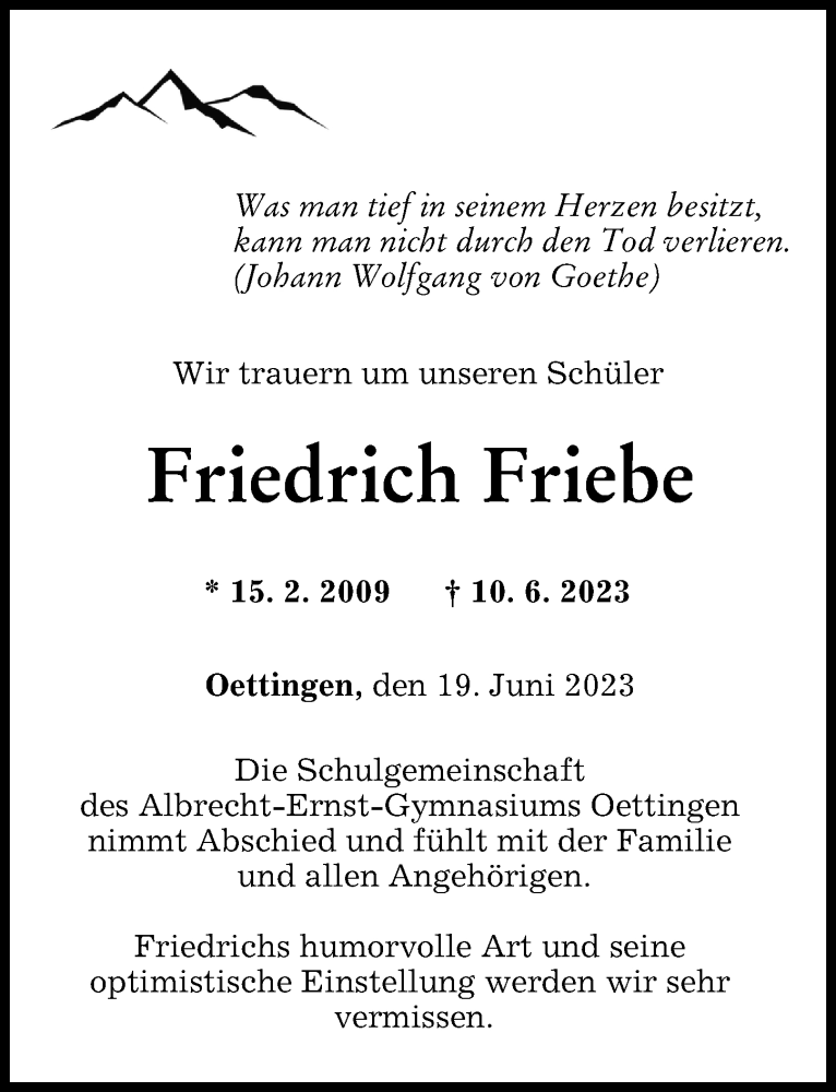  Traueranzeige für Friedrich Friebe vom 19.06.2023 aus Rieser Nachrichten