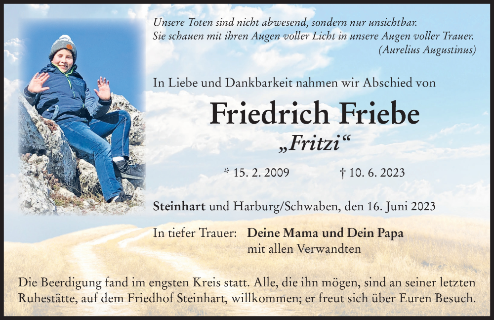  Traueranzeige für Friedrich Friebe vom 16.06.2023 aus Rieser Nachrichten