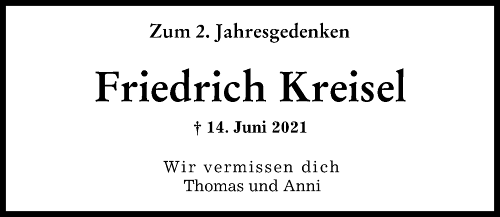 Traueranzeige von Friedrich Kreisel von Günzburger Zeitung