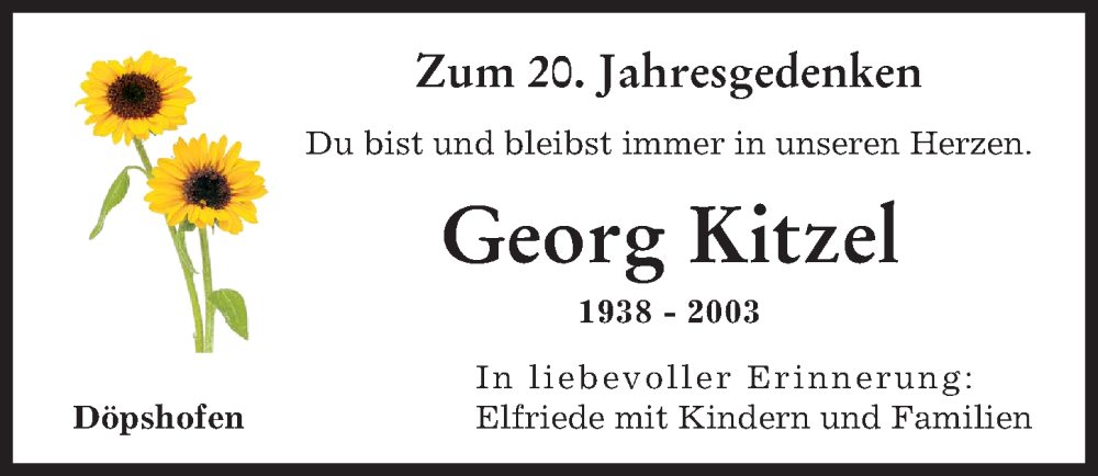 Traueranzeige von Georg Kitzel von Augsburger Allgemeine