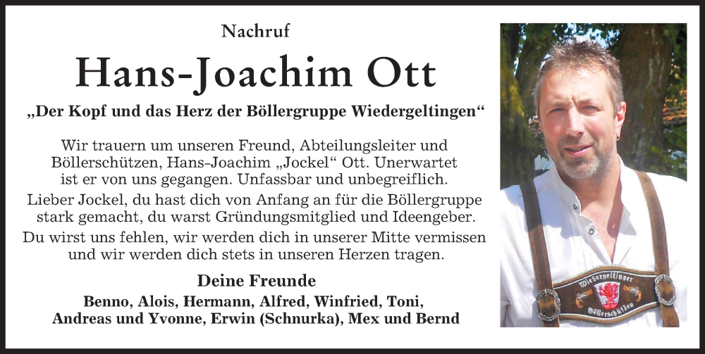  Traueranzeige für Hans-Joachim Ott vom 09.06.2023 aus Mindelheimer Zeitung