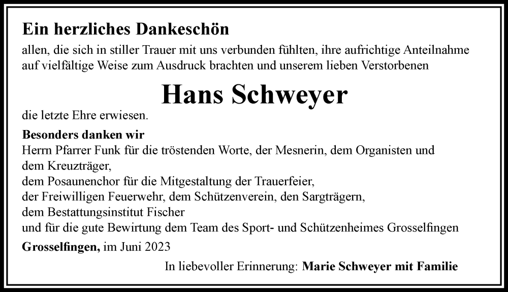  Traueranzeige für Hans Schweyer vom 03.06.2023 aus Rieser Nachrichten