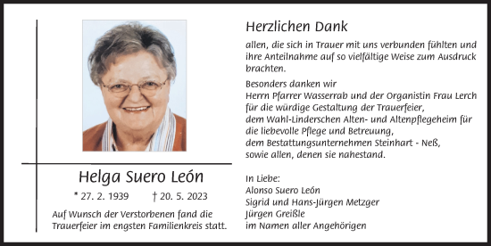 Traueranzeige von Helga Suero Leon von Günzburger Zeitung