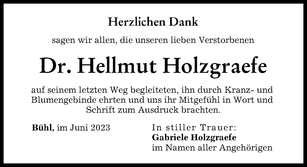 Traueranzeige von Hellmut Holzgraefe von Neu-Ulmer Zeitung, Günzburger Zeitung