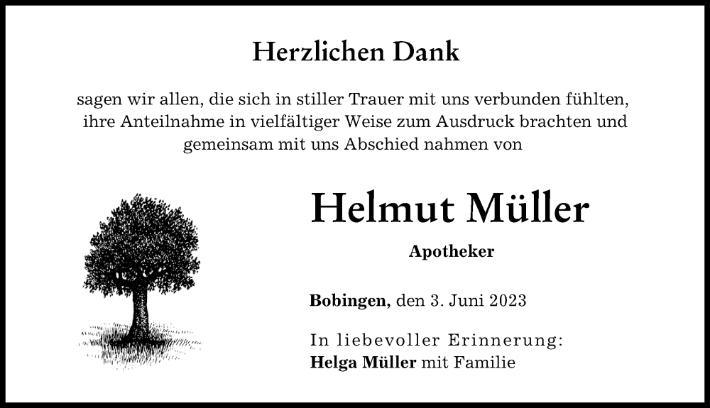 Traueranzeige von Helmut Müller von Schwabmünchner Allgemeine