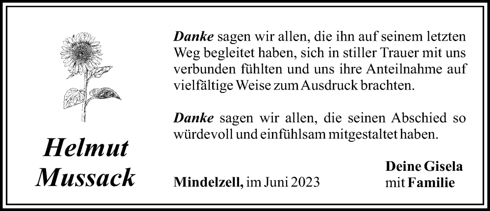  Traueranzeige für Helmut Mussack vom 02.06.2023 aus Mittelschwäbische Nachrichten