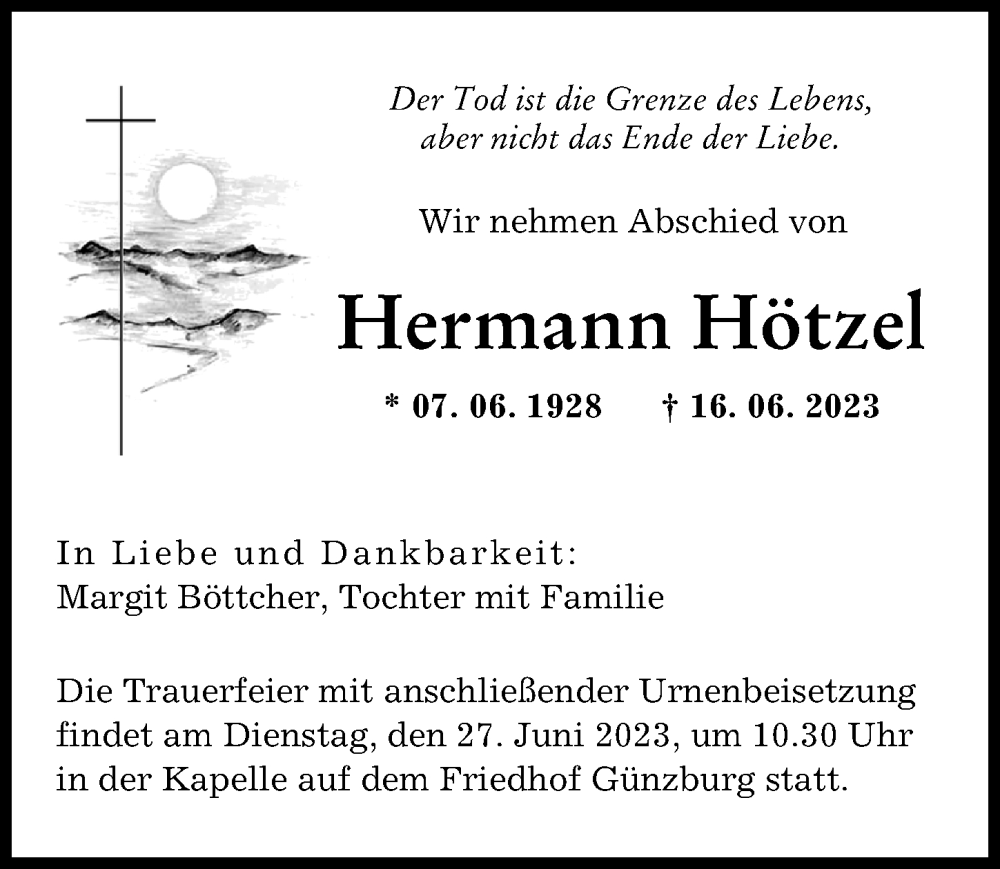 Traueranzeige von Hermann Hötzel von Günzburger Zeitung