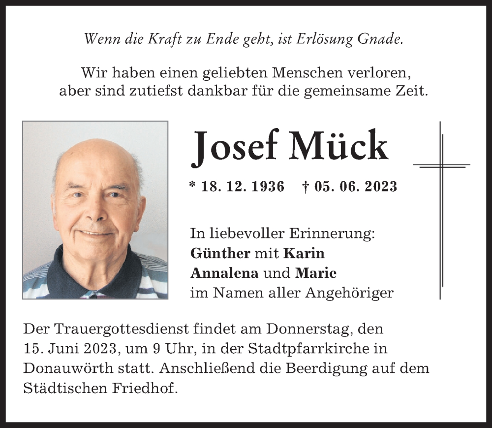 Traueranzeige von Josef Mück von Donauwörther Zeitung