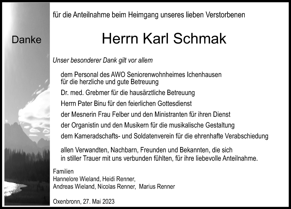  Traueranzeige für Karl Schmak vom 03.06.2023 aus Günzburger Zeitung