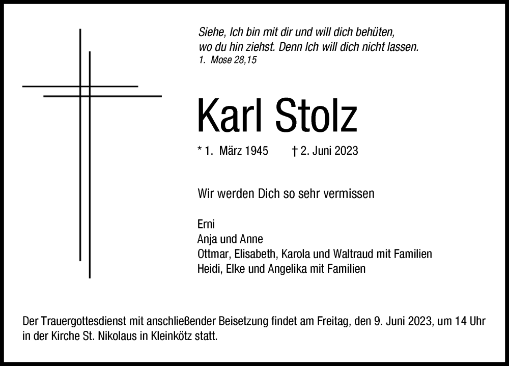 Traueranzeige von Karl Stolz von Günzburger Zeitung