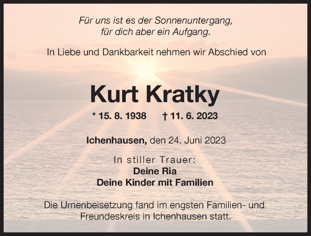 Traueranzeige von Kurt Kratky von Günzburger Zeitung
