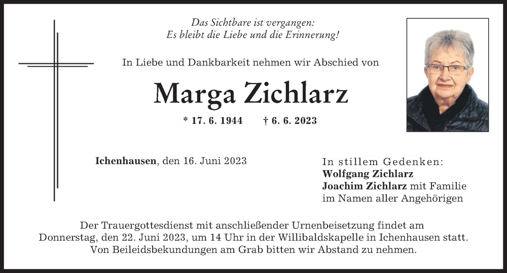 Traueranzeige von Marga Zichlarz von Günzburger Zeitung