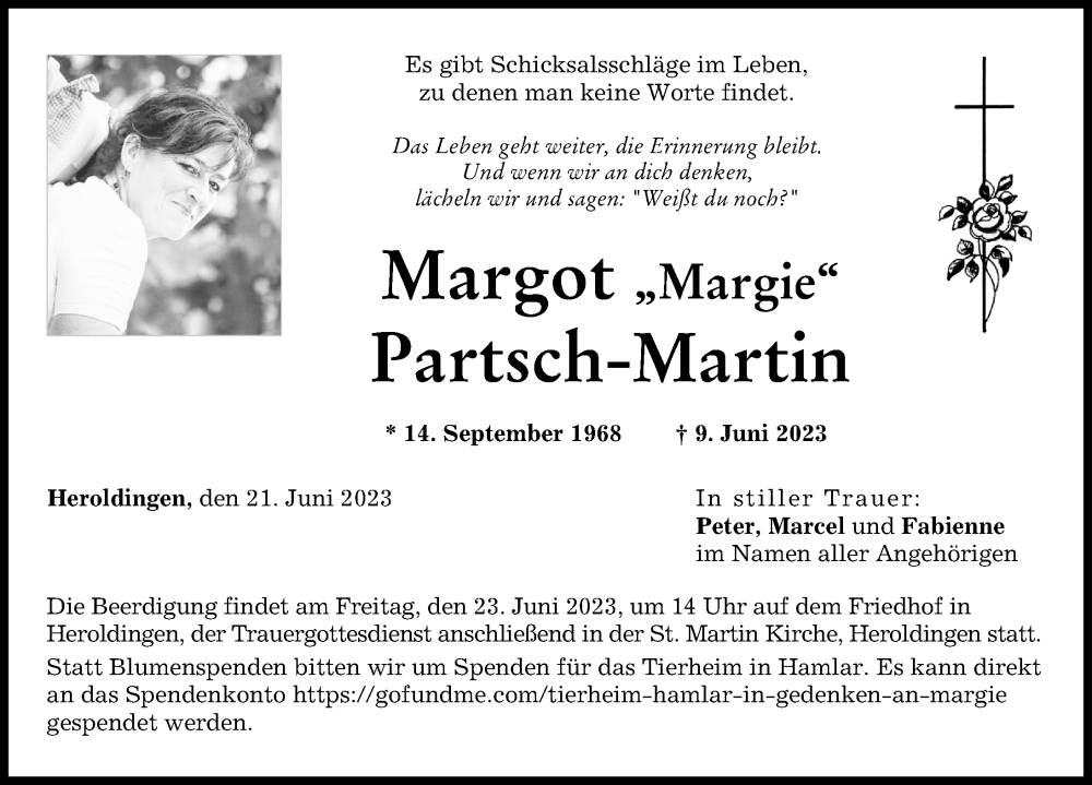  Traueranzeige für Margot Partsch-Martin vom 21.06.2023 aus Rieser Nachrichten