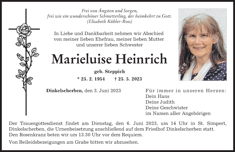  Traueranzeige für Marieluise Heinrich vom 03.06.2023 aus Mittelschwäbische Nachrichten, Augsburger Allgemeine