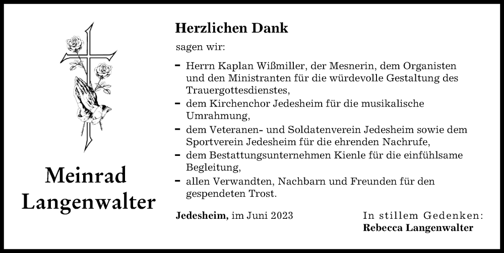  Traueranzeige für Meinrad Langenwalter vom 17.06.2023 aus Illertisser Zeitung