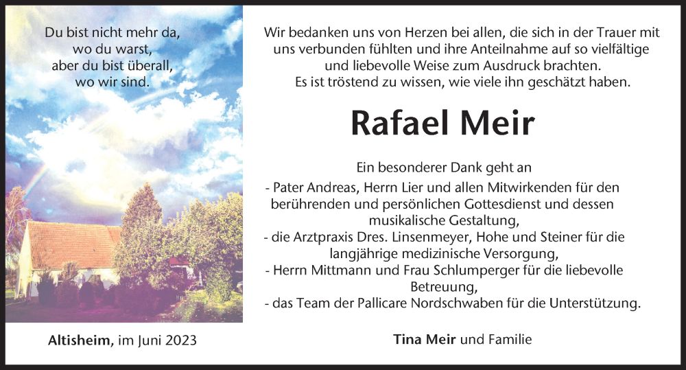  Traueranzeige für Rafael Meir vom 19.06.2023 aus Donauwörther Zeitung