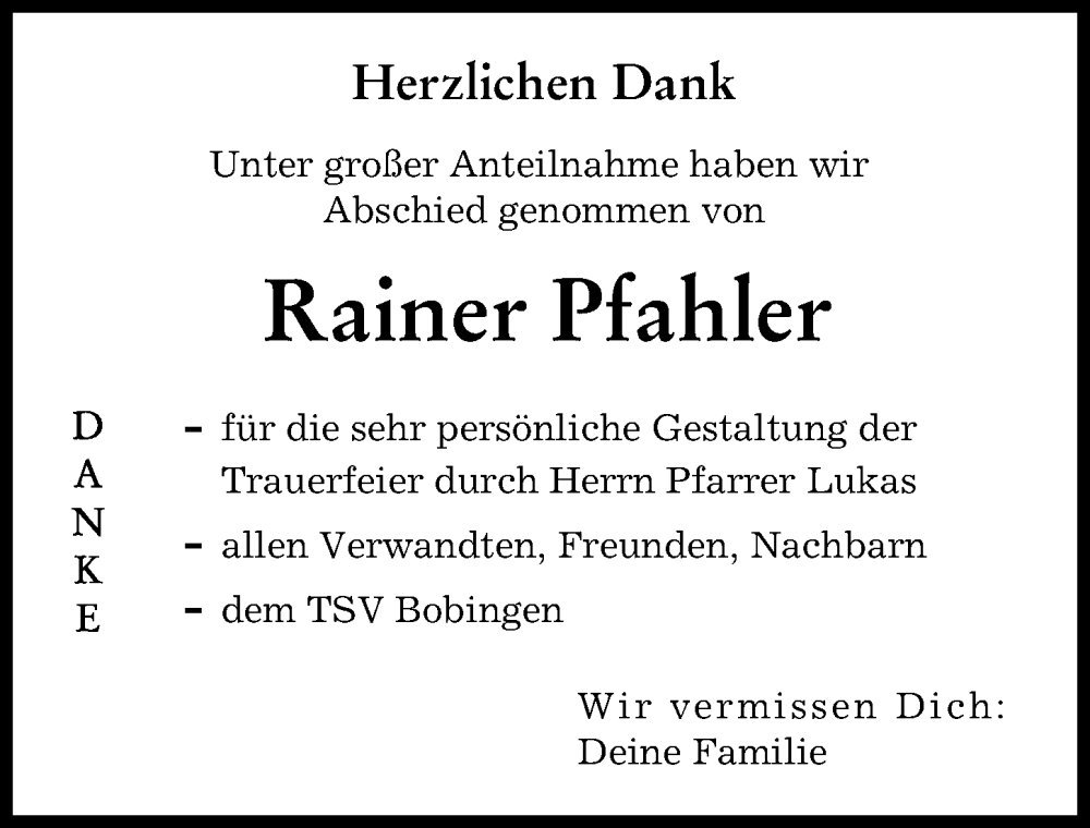 Traueranzeige von Rainer Pfahler von Schwabmünchner Allgemeine