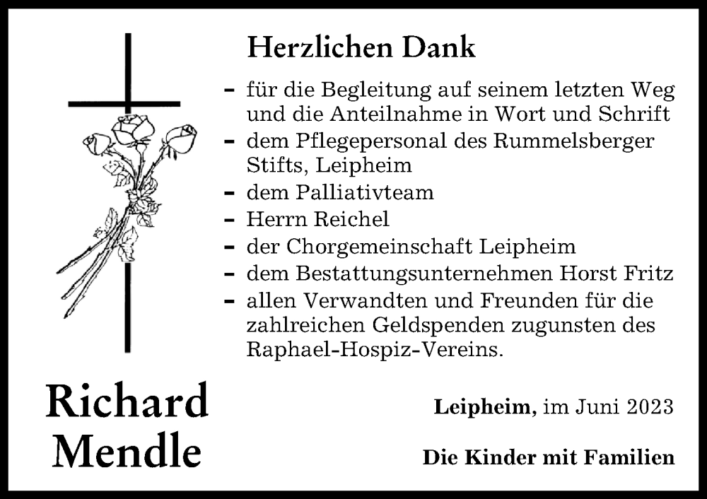 Traueranzeige von Richard Mendle von Günzburger Zeitung