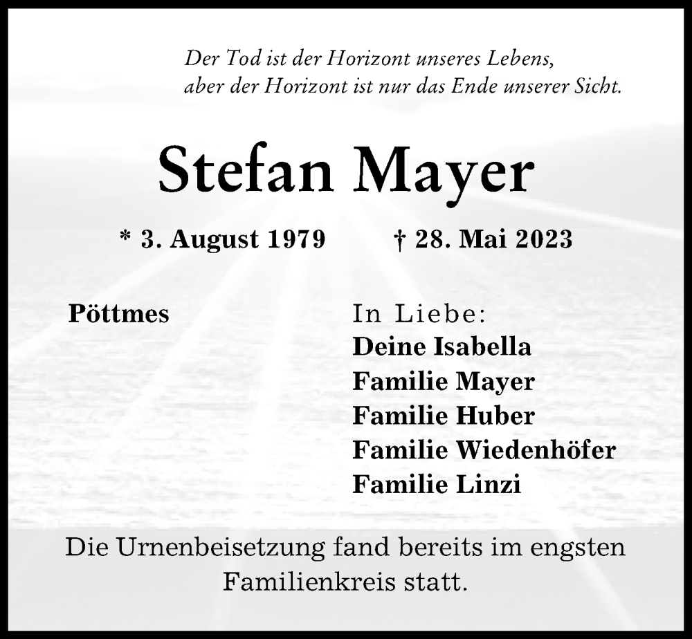  Traueranzeige für Stefan Mayer vom 07.06.2023 aus Neuburger Rundschau