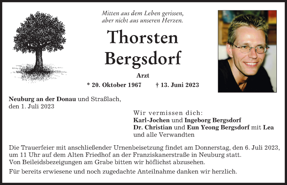  Traueranzeige für Thorsten Bergsdorf vom 01.07.2023 aus Neuburger Rundschau