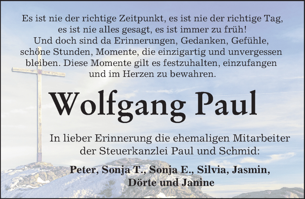 Traueranzeige von Wolfgang Paul von Mittelschwäbische Nachrichten