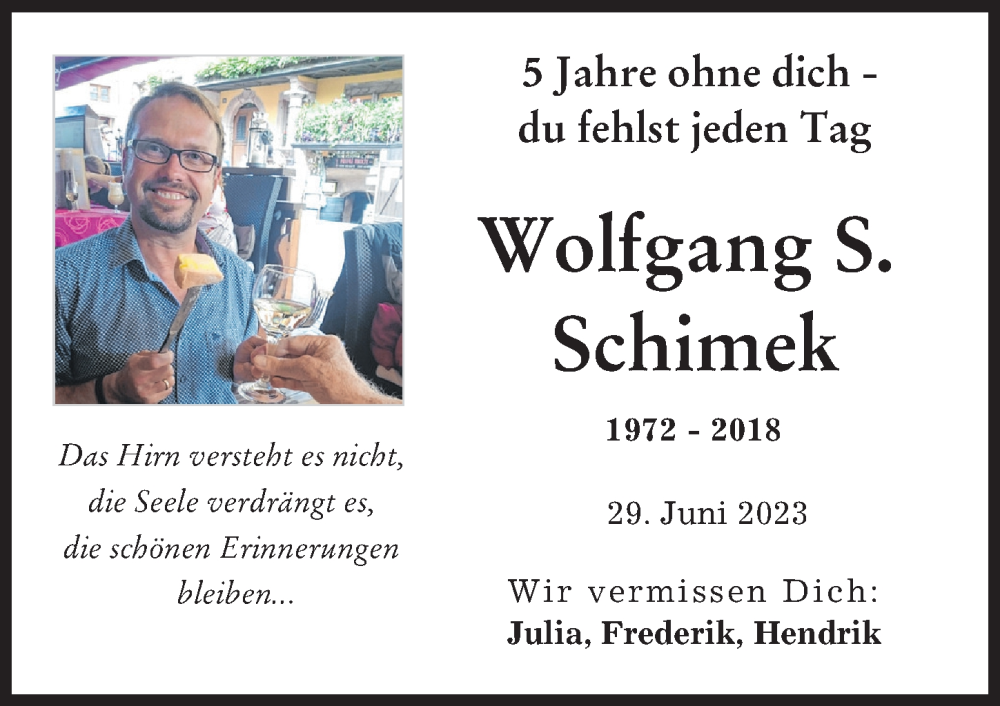 Traueranzeige von Wolfgang S. Schimek von Landsberger Tagblatt