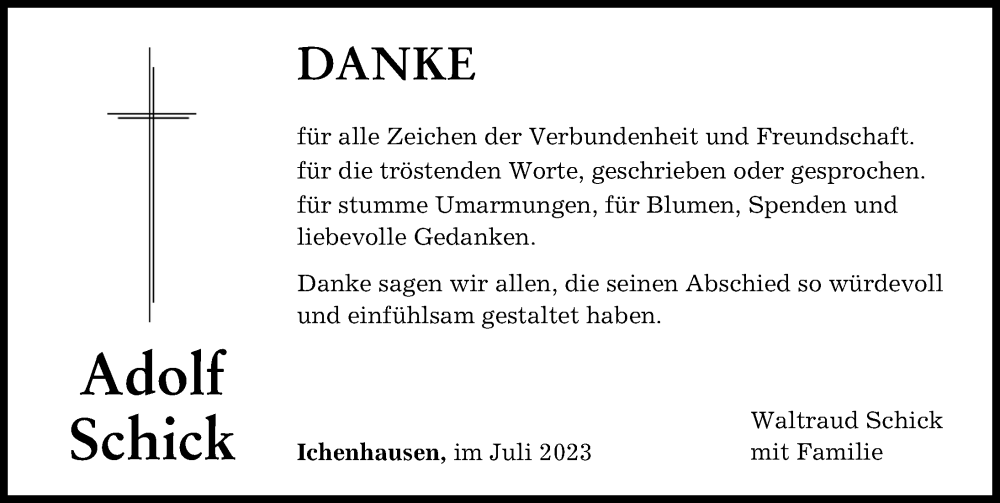 Traueranzeige von Adolf Schick von Günzburger Zeitung