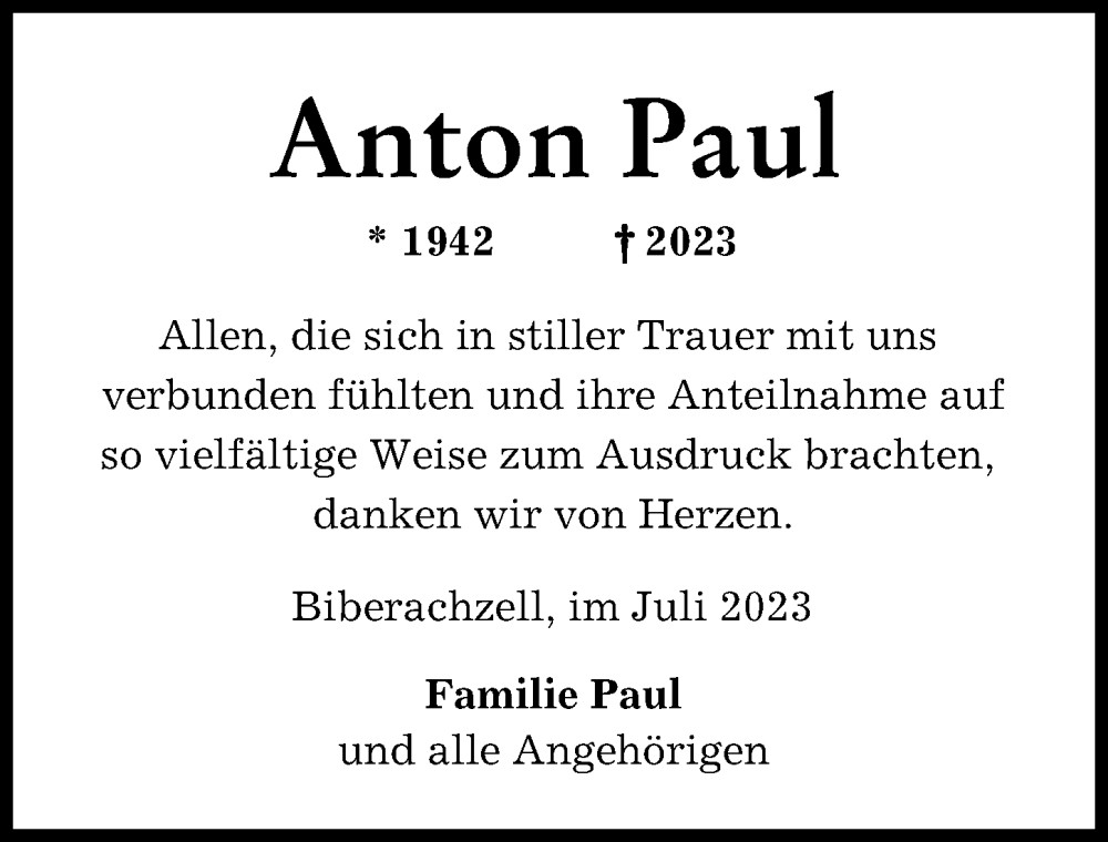 Traueranzeige von Anton Paul von Neu-Ulmer Zeitung