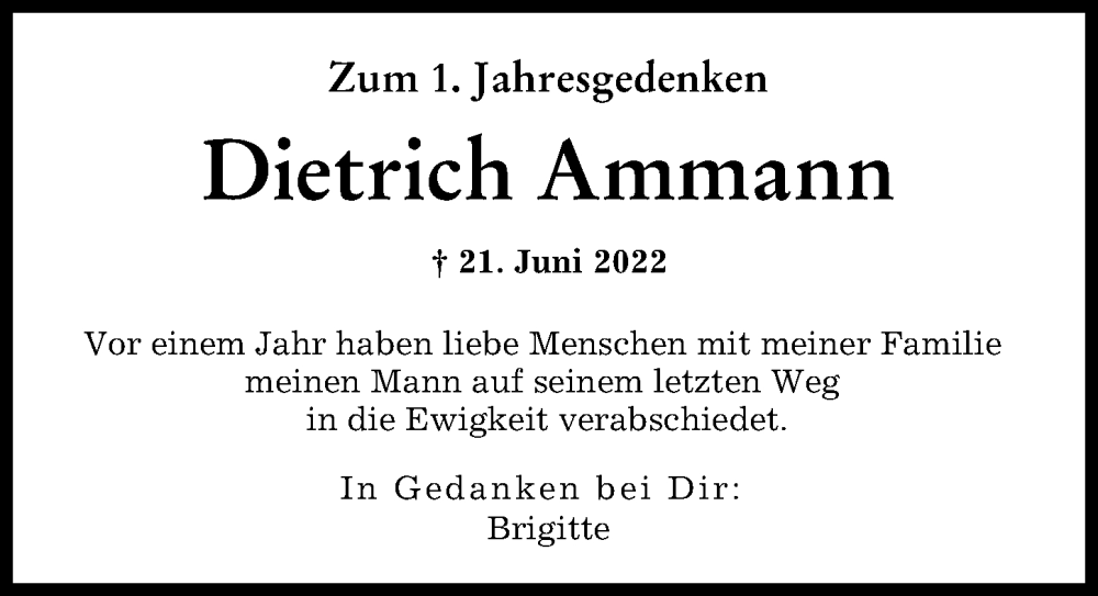 Traueranzeige von Dietrich Ammann von Augsburger Allgemeine