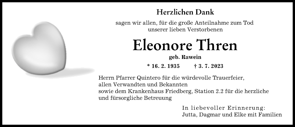 Traueranzeige von Eleonore Thren von Augsburger Allgemeine