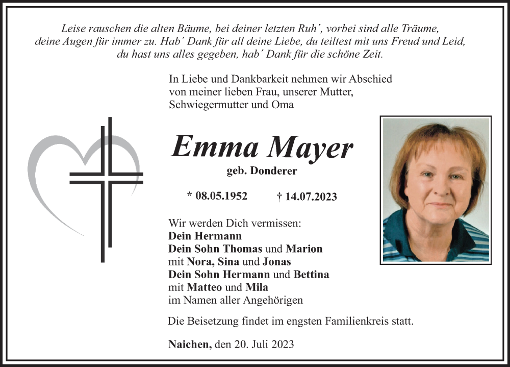 Traueranzeigen Von Emma Mayer Augsburger Allgemeine Zeitung