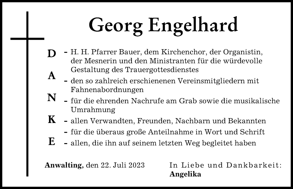 Traueranzeige von Georg Engelhard von Aichacher Nachrichten