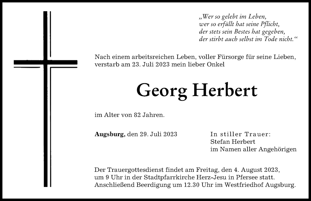 Traueranzeige von Georg Herbert von Augsburger Allgemeine