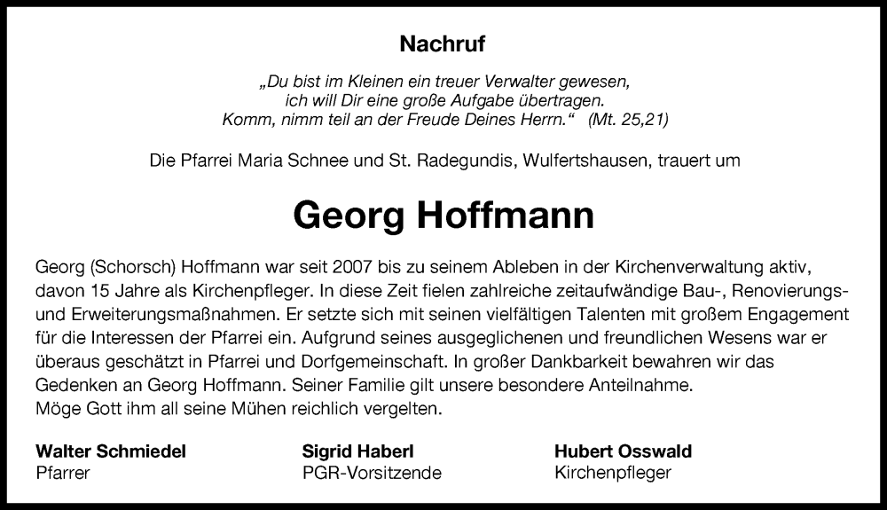 Traueranzeige von Georg Hoffmann von Friedberger Allgemeine